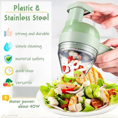 4-in-1  Rechargeable Electric Vegetable Cutter & Food Chopper | Garlic, Onion, Ginger & More
