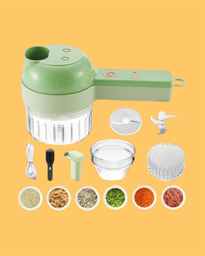 4-in-1  Rechargeable Electric Vegetable Cutter & Food Chopper | Garlic, Onion, Ginger & More