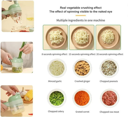 4-in-1  Rechargeable Electric Vegetable Cutter & Food Chopper | Garlic, Onion, Ginger & More